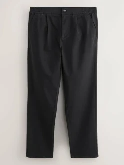 Best Next Regular Tapered Fit Pleated Stretch Chinos Trousers With Elasticated Waist Black