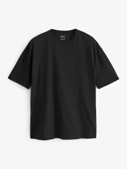 Next Black Relaxed Fit Essential Crew Neck Cotton T-Shirt^ Tops & T-Shirts