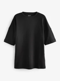 Next Black Relaxed Fit Heavyweight Longline T-Shirt^Women Tops & T-Shirts