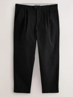 Outlet Next Relaxed Tapered Fit Twin Pleated Stretch Chinos Trousers Black