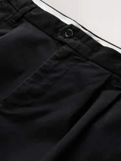 Outlet Next Relaxed Tapered Fit Twin Pleated Stretch Chinos Trousers Black