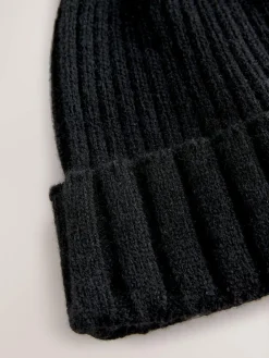 New Next Black Rib Knit Pom Hat