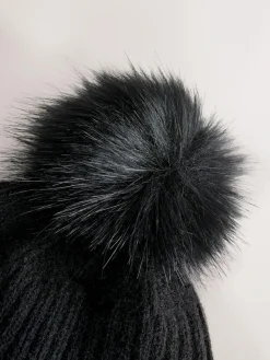 New Next Black Rib Knit Pom Hat