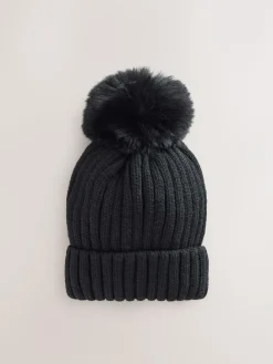 Next Black Rib Pom Beanie (3mths-16yrs)^ Hats|Hats, Gloves & Scarves