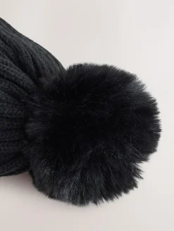 Next Black Rib Pom Beanie (3mths-16yrs)^ Hats|Hats, Gloves & Scarves