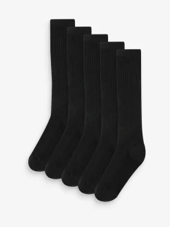 Sale Next 5 Pack Cotton Rich Knee High Socks Black Ribbed