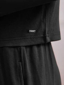 Next Ribbed Long Sleeve Pyjamas Black
