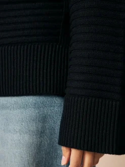 New Next Ribbed V-Neck Knitted Jumper Black