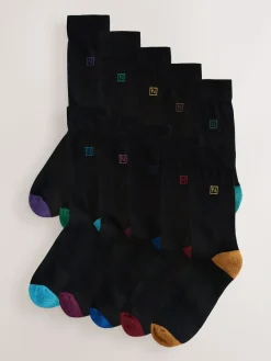 New Next Striped Cushioned Sole Comfort Socks 10 Pack Black Rich Heel