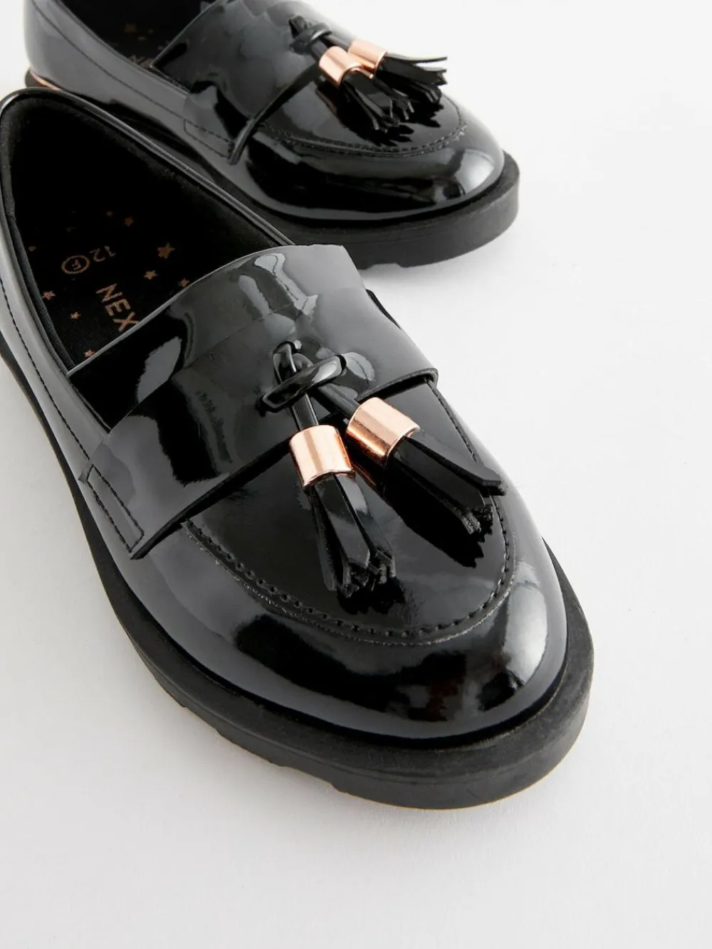 Next Black Rose Gold Standard Fit (F) School Tassel Loafers^ Shoes
