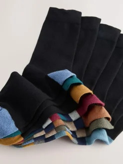 Next Black Rugby Stripe 7 Pack Mens Cotton Rich Socks