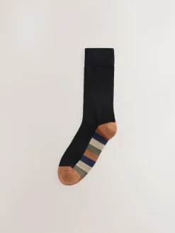 Next Black Rugby Stripe 7 Pack Mens Cotton Rich Socks