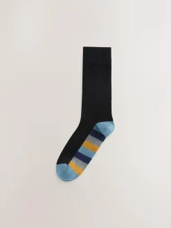 Next Black Rugby Stripe 7 Pack Mens Cotton Rich Socks