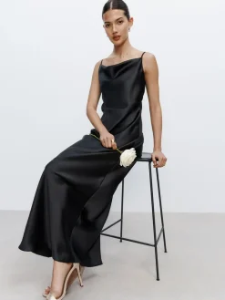 Hot Next Black Satin Cowl Neck Wedding Guest Bridesmaid Maxi Dress