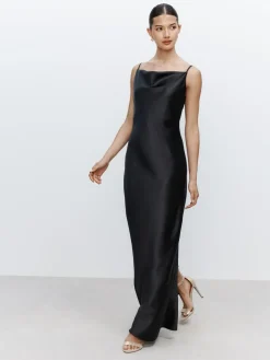 Hot Next Black Satin Cowl Neck Wedding Guest Bridesmaid Maxi Dress