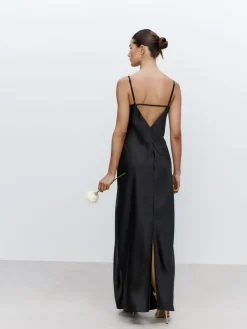 Hot Next Black Satin Cowl Neck Wedding Guest Bridesmaid Maxi Dress