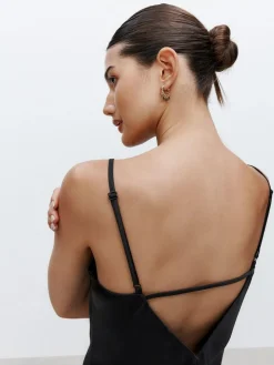 Hot Next Black Satin Cowl Neck Wedding Guest Bridesmaid Maxi Dress