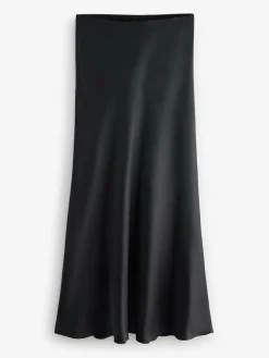 Next Black Satin Midi Skirt^Women Skirts