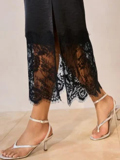 Sale Next Satin Midi Skirt With Lace Trim Black