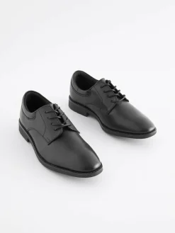 Next Black School Leather Plain Front Lace-Up Shoes