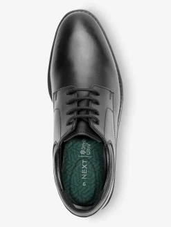 Next Black School Leather Plain Front Lace-Up Shoes