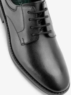 Next Black School Leather Plain Front Lace-Up Shoes