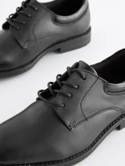 Next Black School Leather Plain Front Lace-Up Shoes