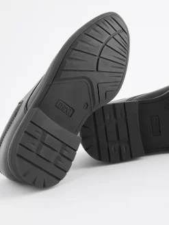 Next Black School Leather Plain Front Lace-Up Shoes