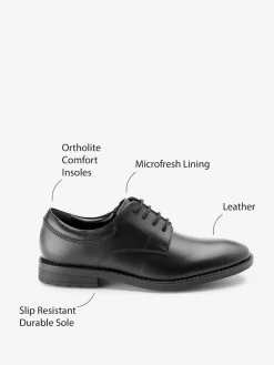 Next Black School Leather Plain Front Lace-Up Shoes