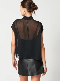 Next Black Sheer Layer Cap Sleeve Top^Women Tops & T-Shirts|Blouses & Shirts