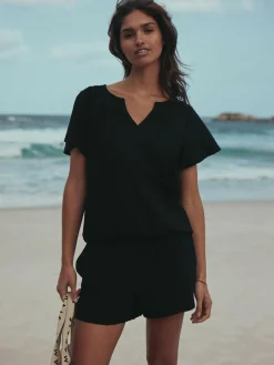 Next Black Shirred Jersey Shorts^Women Shorts