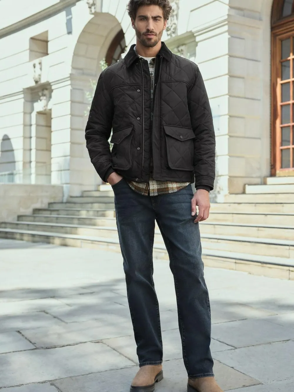 Next Black Shower Resistant Diamond Quilt Corduroy Collared Jacket^ Coats & Jackets|Coats & Jackets