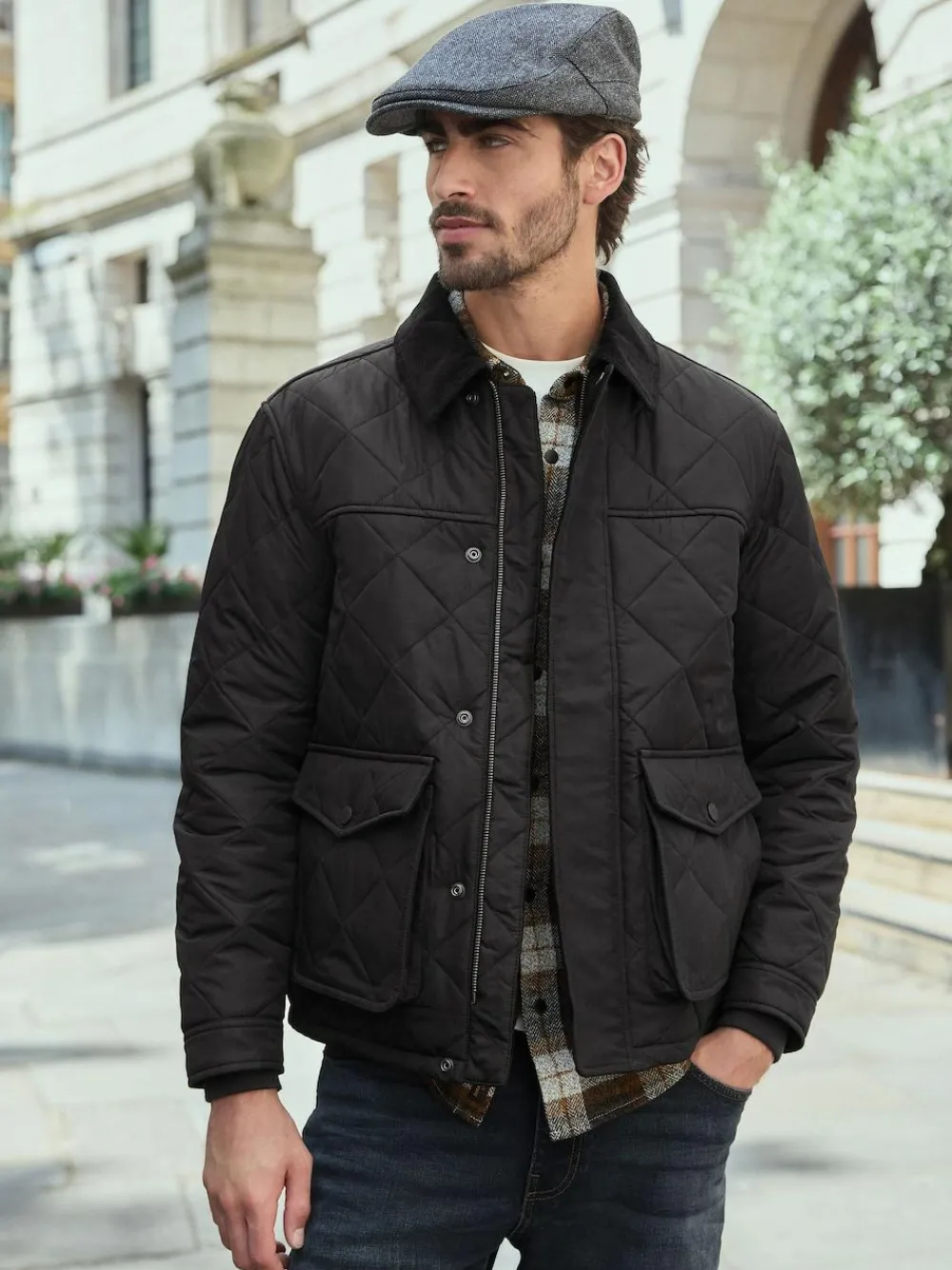 Next Black Shower Resistant Diamond Quilt Corduroy Collared Jacket^ Coats & Jackets|Coats & Jackets
