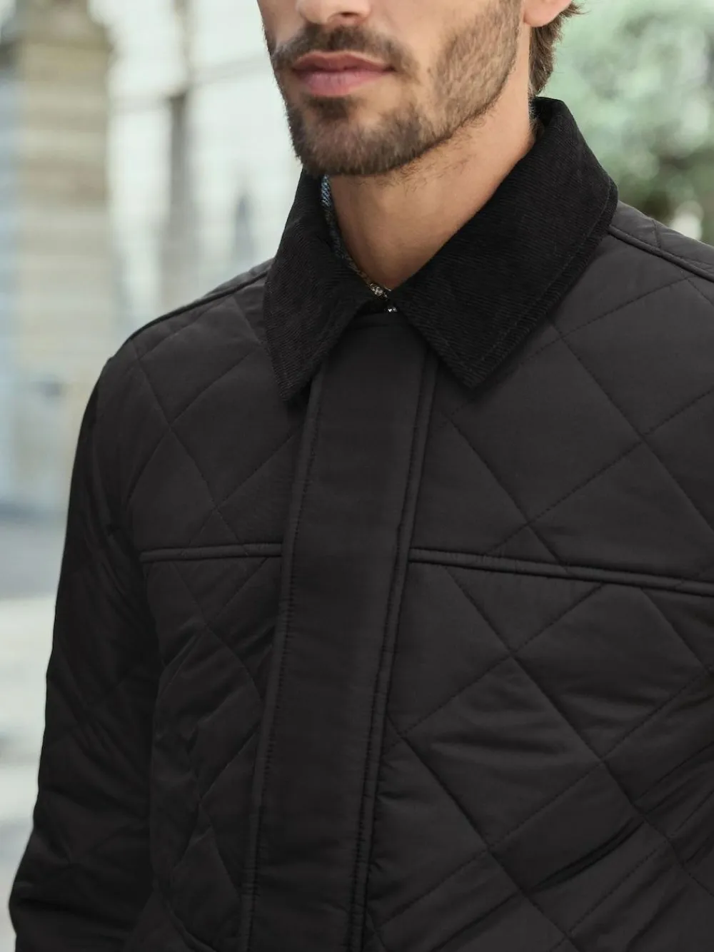 Next Black Shower Resistant Diamond Quilt Corduroy Collared Jacket^ Coats & Jackets|Coats & Jackets
