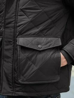 Next Black Shower Resistant Diamond Quilt Corduroy Collared Jacket^ Coats & Jackets|Coats & Jackets