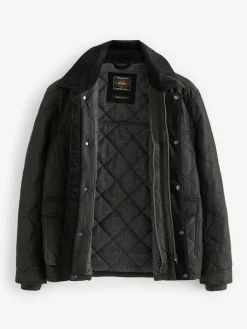 Next Black Shower Resistant Diamond Quilt Corduroy Collared Jacket^ Coats & Jackets|Coats & Jackets