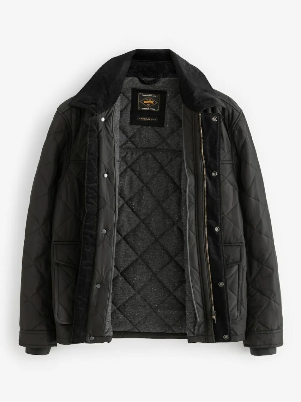 Next Black Shower Resistant Diamond Quilt Corduroy Collared Jacket^ Coats & Jackets|Coats & Jackets