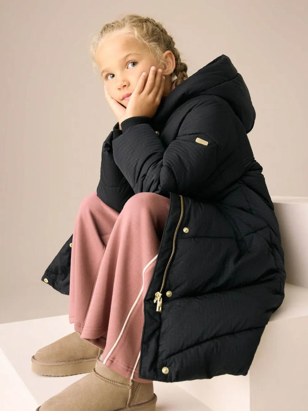 Next Black Shower Resistant Longline Padded Coat (3-16yrs)^ Jackets & Coats|Snowsuits & Coats