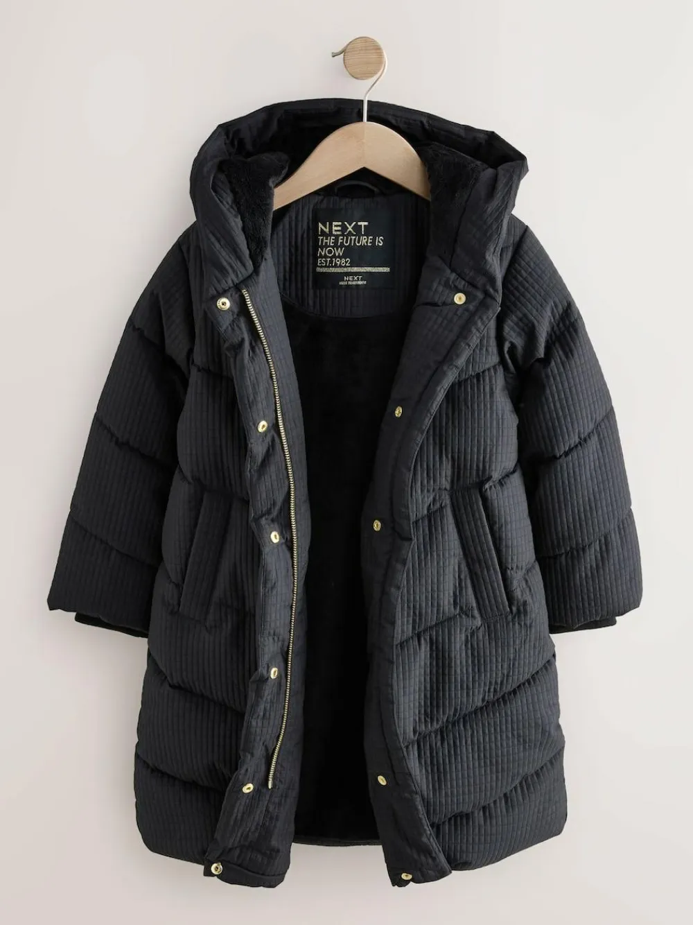 Next Black Shower Resistant Longline Padded Coat (3-16yrs)^ Jackets & Coats|Snowsuits & Coats