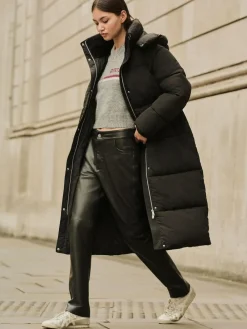 New Next Shower Resistant Longline Padded Coat Black