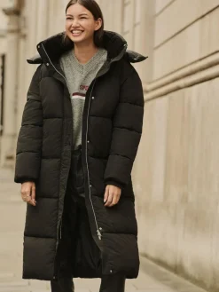 New Next Shower Resistant Longline Padded Coat Black