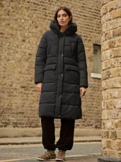 Sale Next Black Shower Resistant Padded Hooded Longline Coat