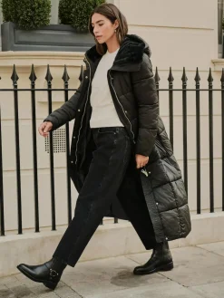 Sale Next Shower Resistant Padded Longline Coat Black