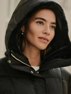 Sale Next Shower Resistant Padded Longline Coat Black