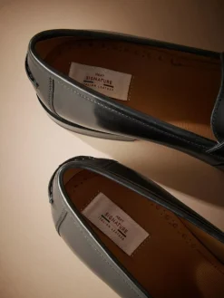 Clearance Next Black Signature Italian Leather Penny Loafers