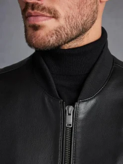 Next Signature Leather Bomber Jacket Black