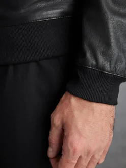 Next Signature Leather Bomber Jacket Black