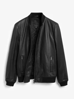 Next Signature Leather Bomber Jacket Black