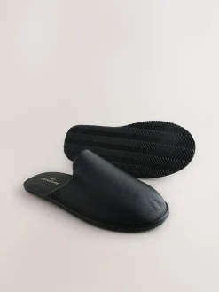 Next Black Signature Leather Mule Slippers^ Slippers|Slippers