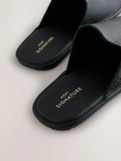 Next Black Signature Leather Mule Slippers^ Slippers|Slippers